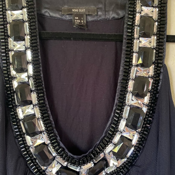 Mango Suit: Navy Racerback  Statement Sequin top:L - Picture 2 of 8